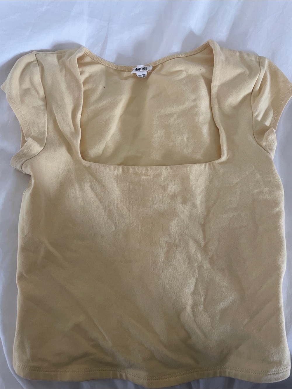 Garage Pale Yellow Square Neck Short Sleeve Top